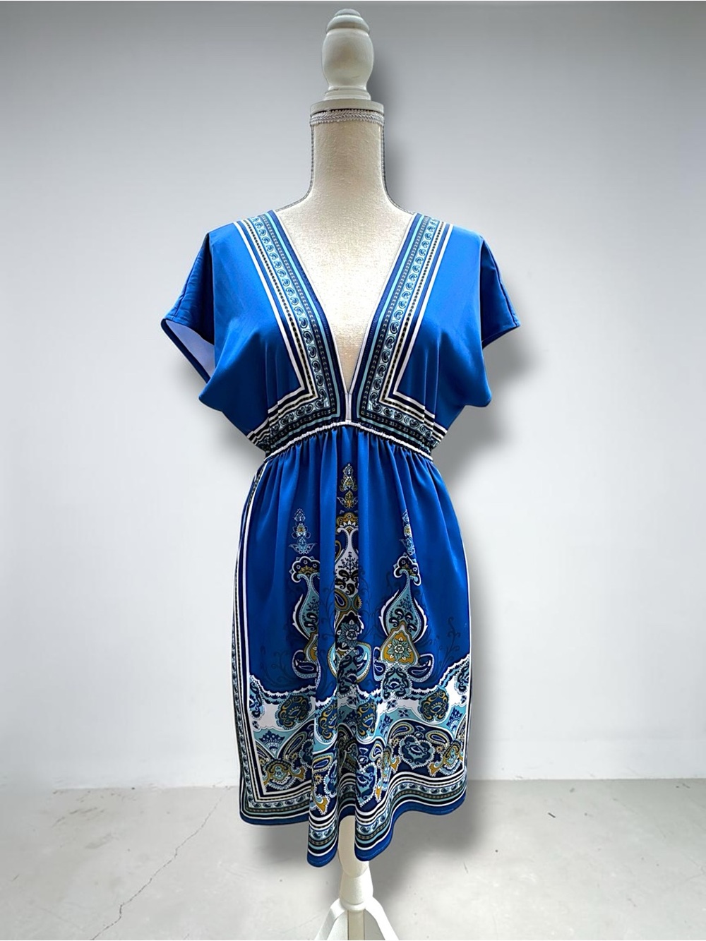 Twenty One Forever 21 Blue Paisley Boho Dress - Size M - Y2K Mallcore